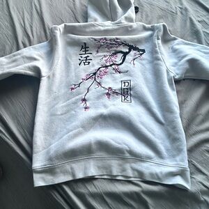 White Hoodie with Cherry Blossom Design